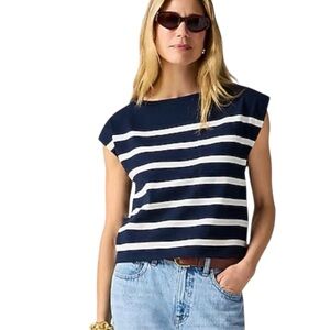 J. Crew cotton Jersey Navy & White Striped Short Sleeve boatneck Top large
